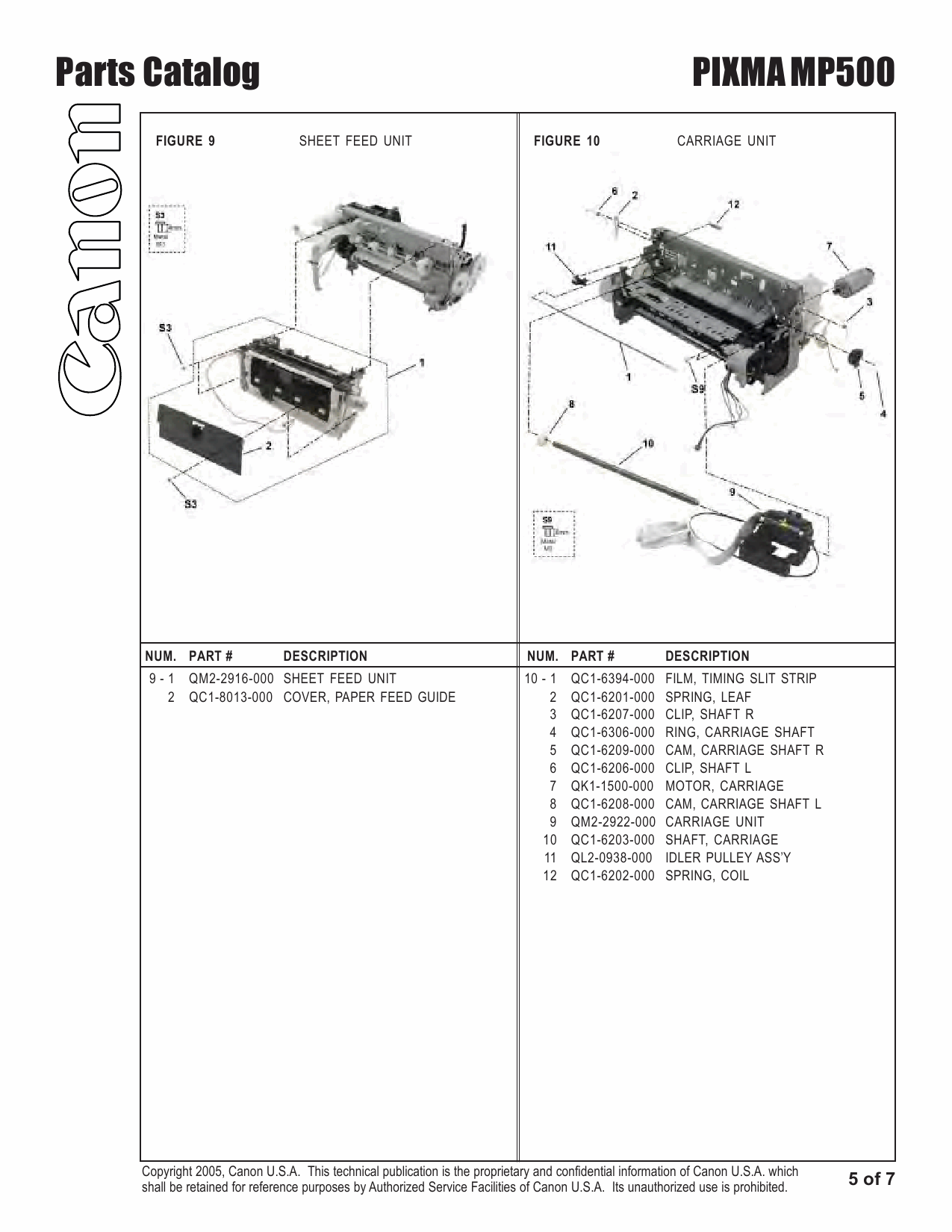 Canon PIXMA MP500 Parts Catalog Manual-6